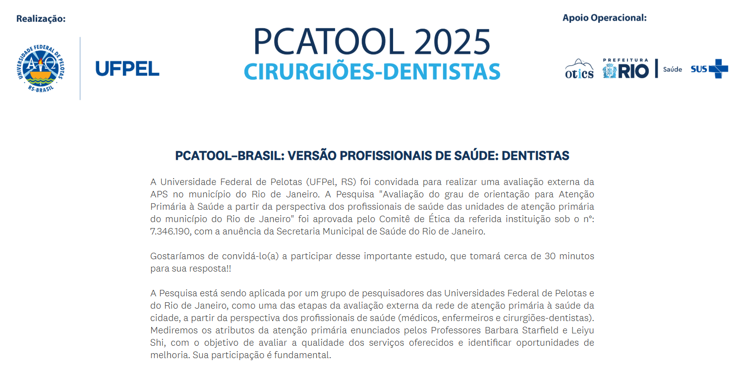 Finalização da Coleta de dados PCATOOL para Cirurgiões Dentistas da APS da Cidade do Rio de Janeiro